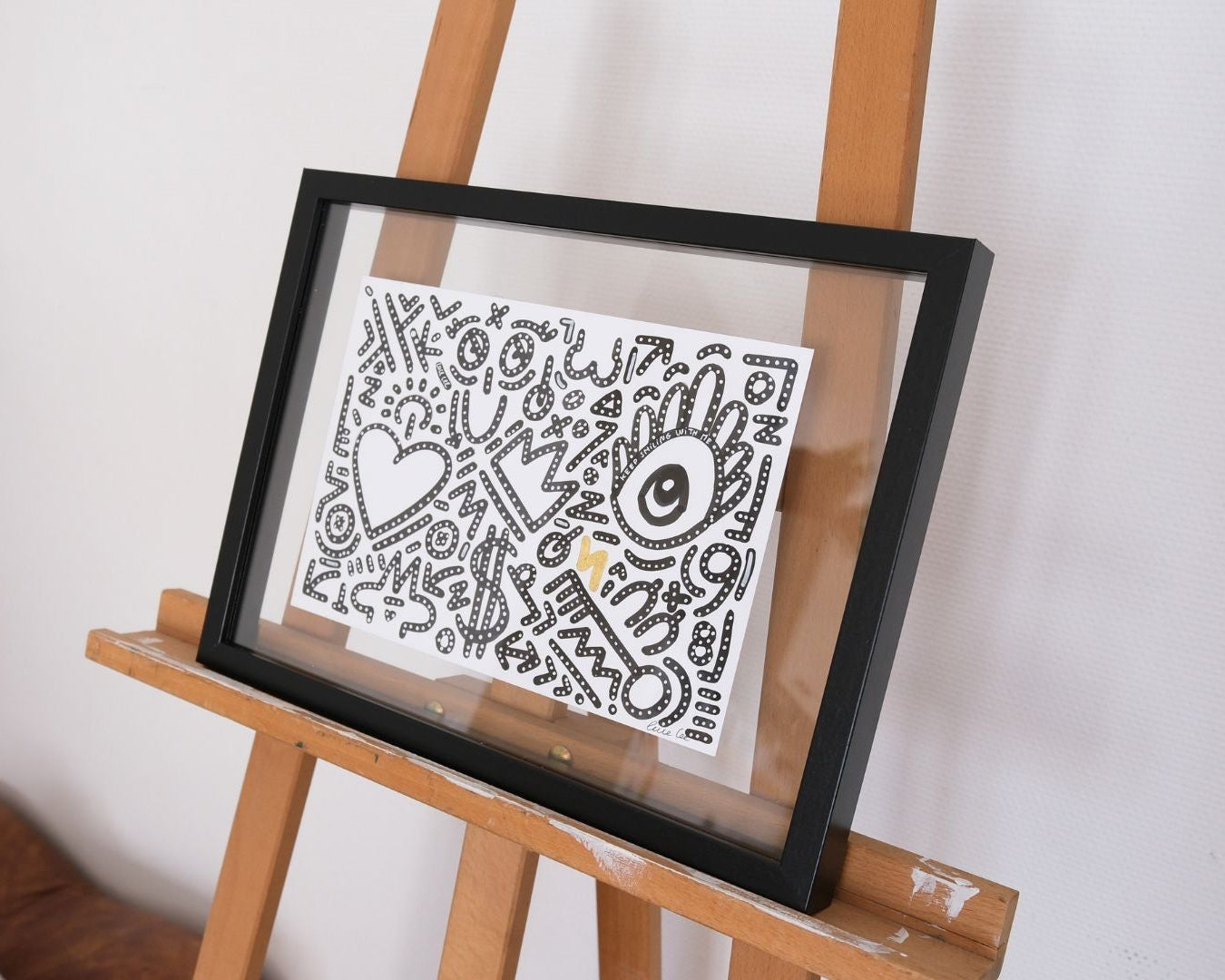  Dessin contemporain A4 Keep Smiling With Me n°1 avec détails à la feuille d’or.