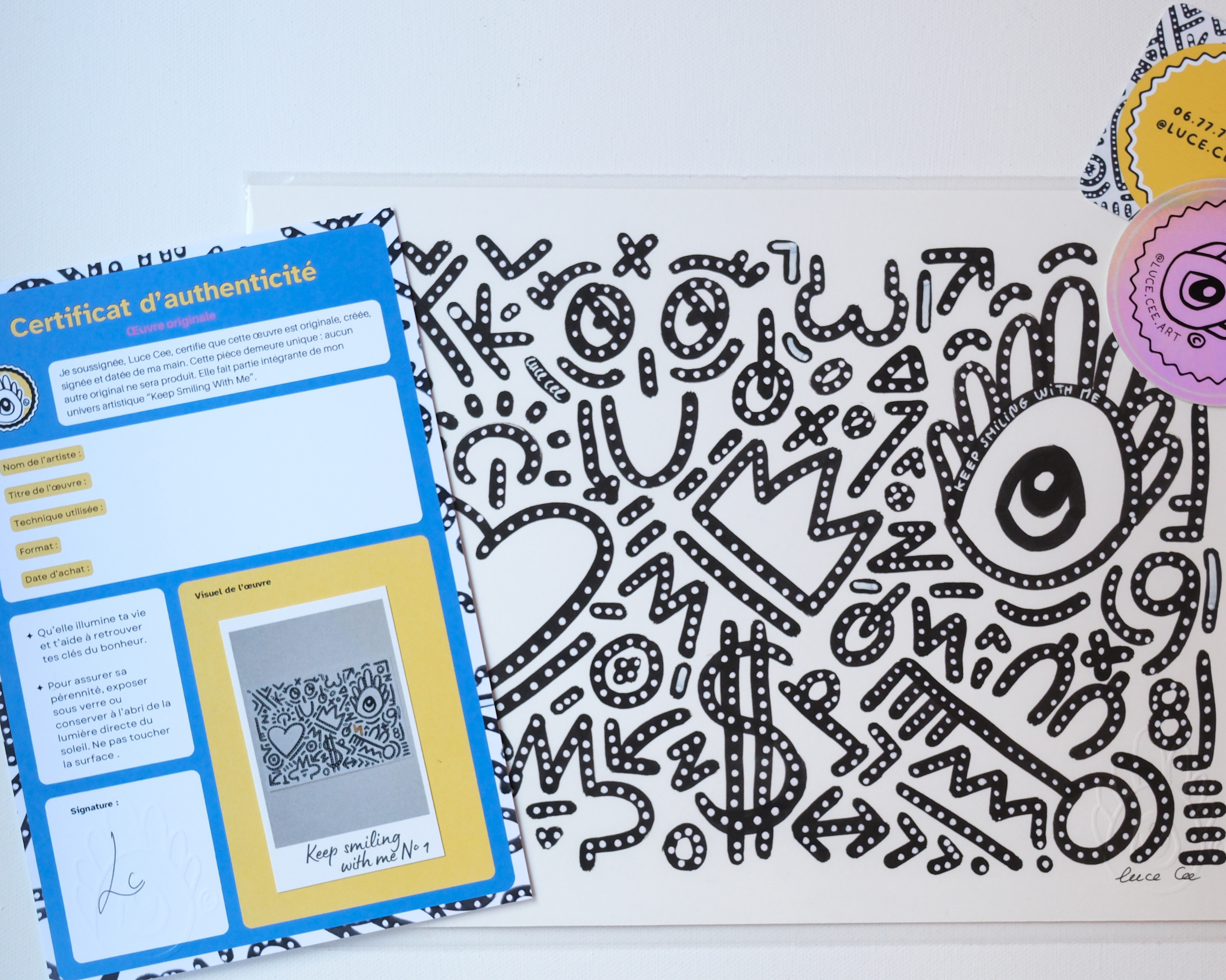 Détail artistique du print A4 Keep Smiling With Me n°1.