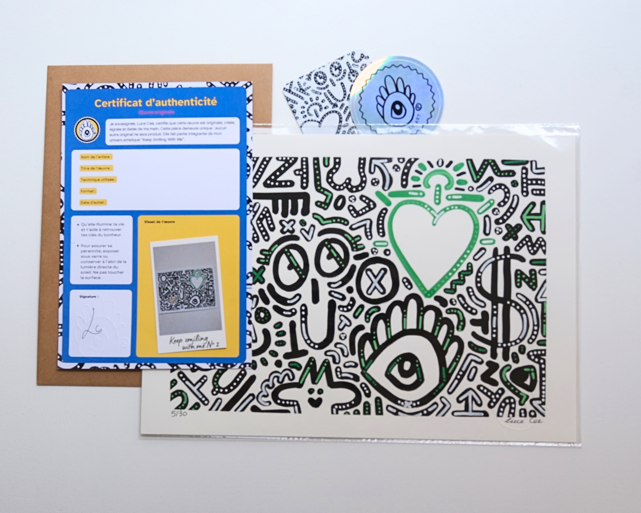 Gros plan sur la texture du print A4 Keep Smiling With Me n°2.