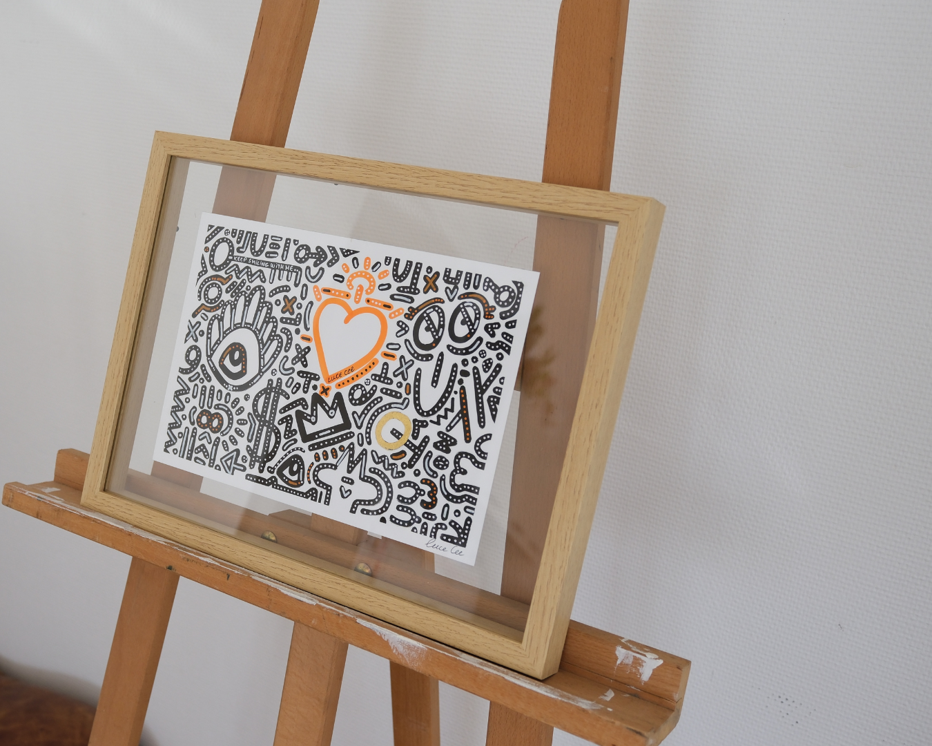  Dessin contemporain A4 Keep Smiling With Me n°3 avec détails à la feuille d’or.
