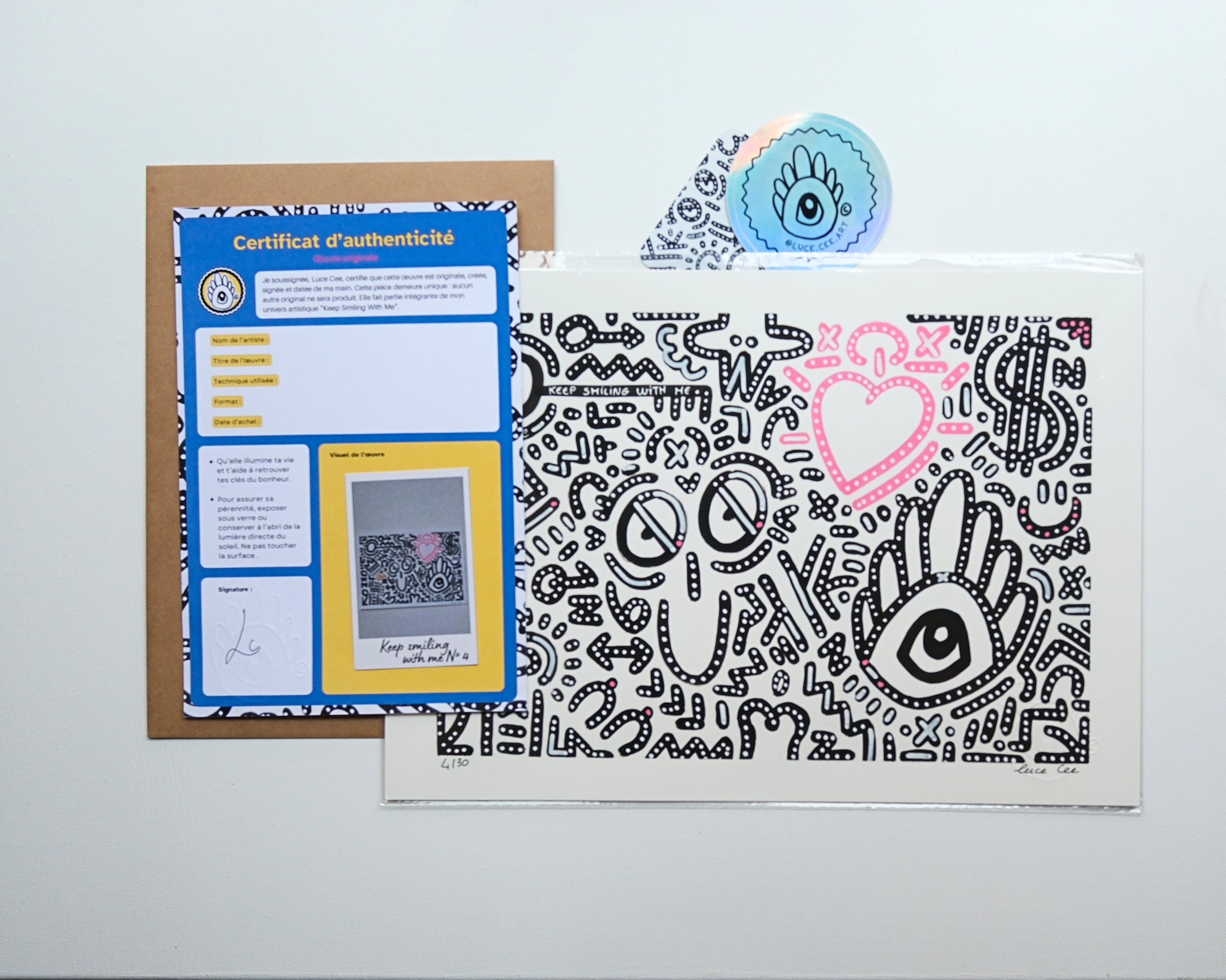 Détail artistique du print A4 Keep Smiling With Me n°4.