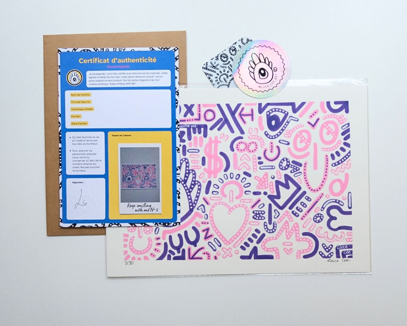 Détail artistique du print A4 Keep Smiling With Me n°5.