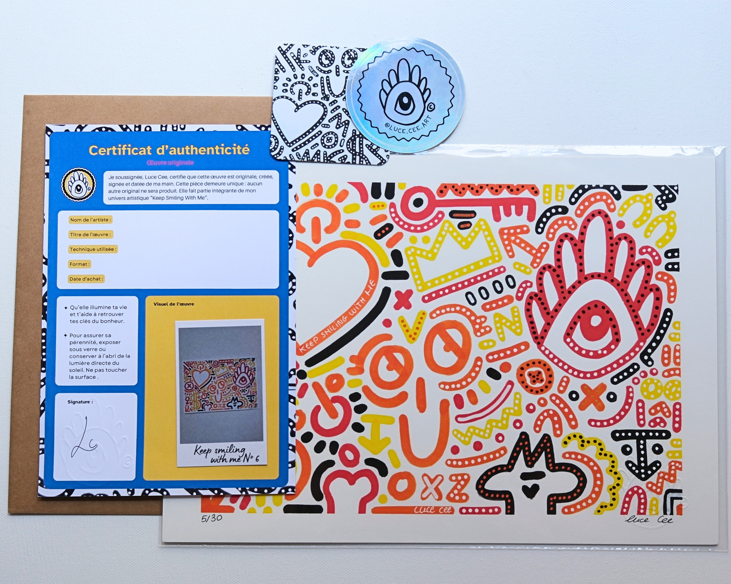 Détail artistique du print A4 Keep Smiling With Me n°6.