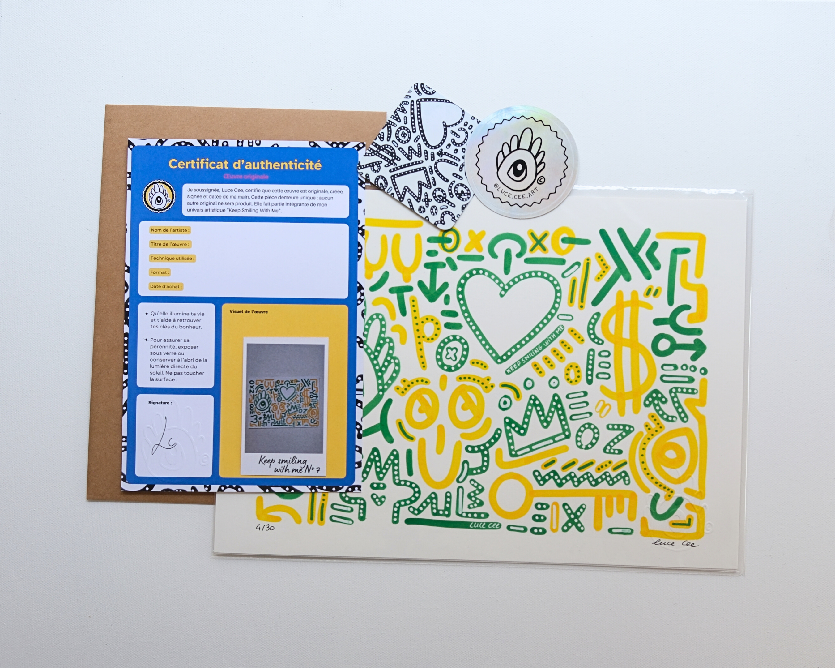 Détail artistique du print A4 Keep Smiling With Me n°7.
