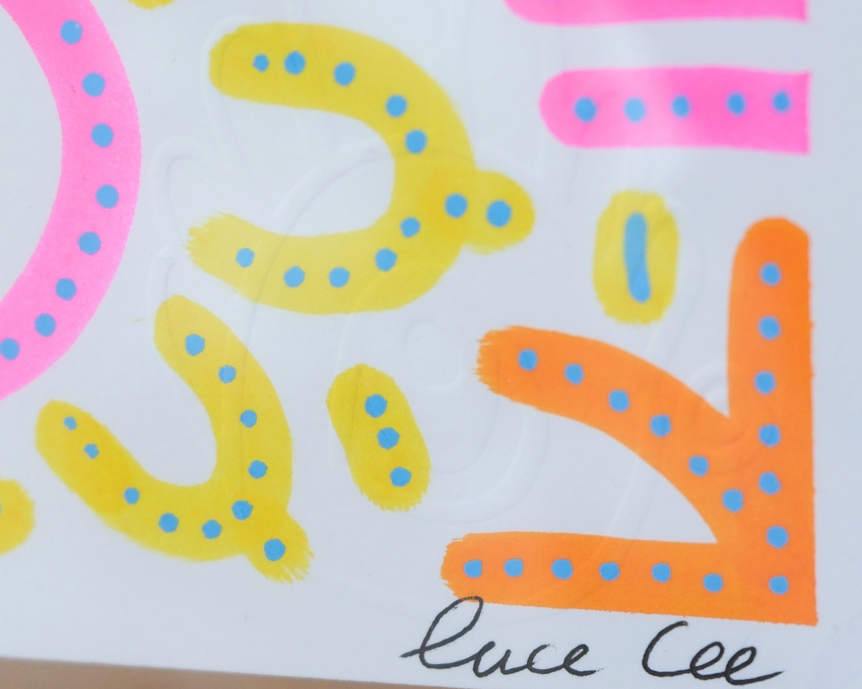 : Texture et lignes du dessin A4 Keep Smiling With Me n°12 avec feuille d’or, rose jaune et orange